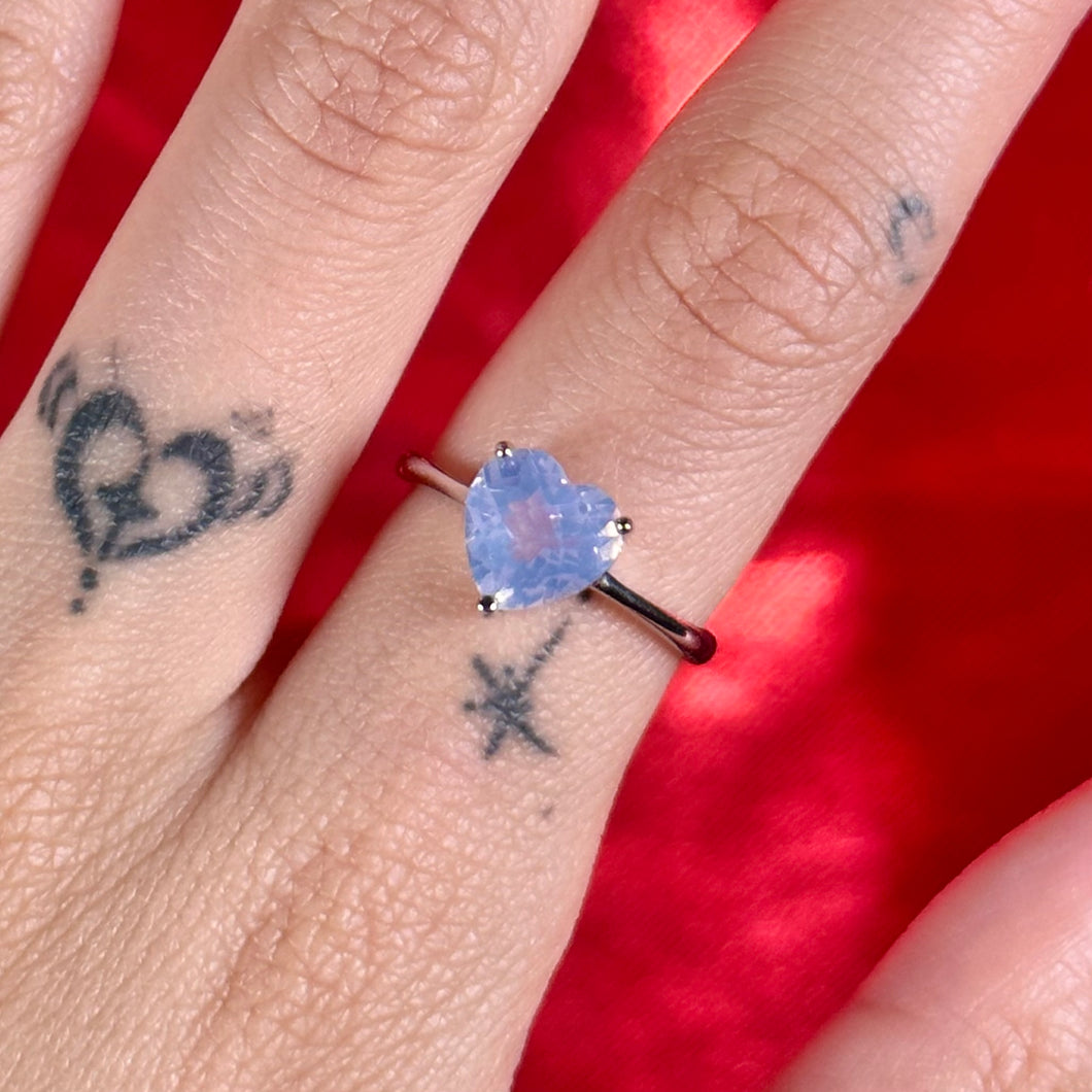 Lavender Moon Quartz Heart Ring | Sterling Silver s925 Adjustable Ring
