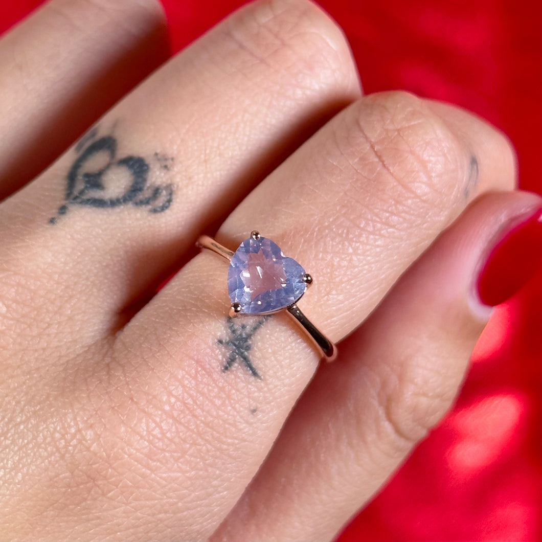 Lavender Moon Quartz Heart Ring | Rose Gold s925 Adjustable Ring