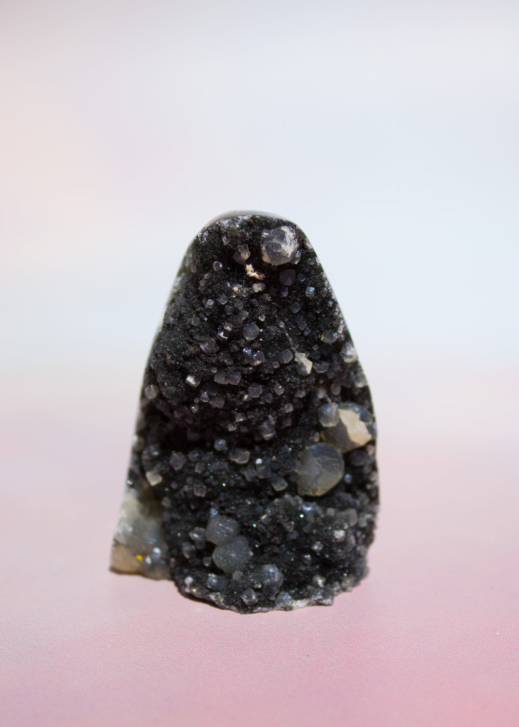 Black Amethyst Cutbase With Calcite Formations