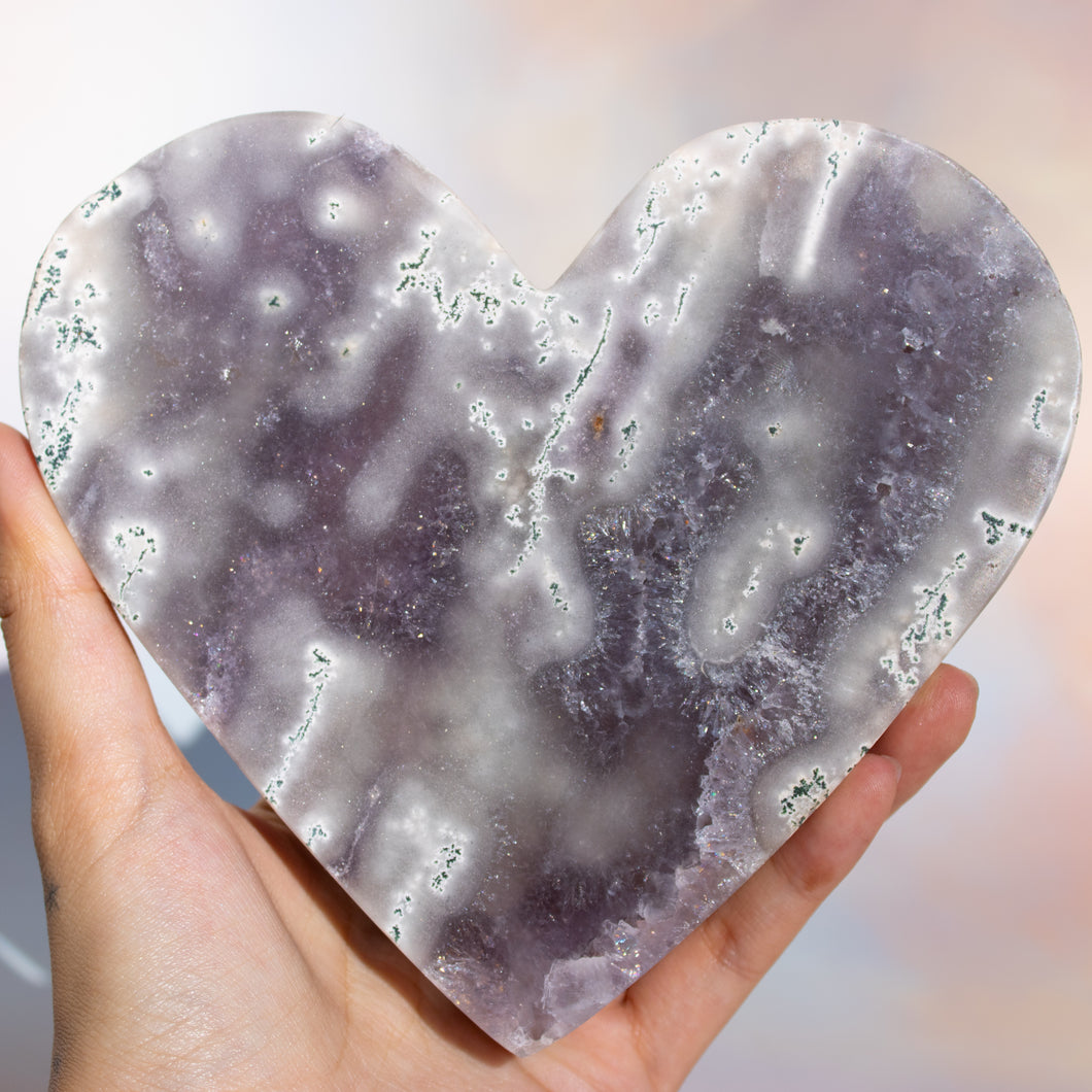 Moody Purple Pink Amethyst Heart with Quartz