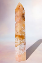 Load image into Gallery viewer, Peachy Orbicular Pink Amethyst Tower with Druzy
