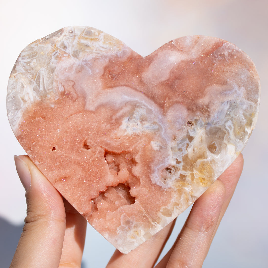 Unique Peachy Pink Amethyst Druzy Heart