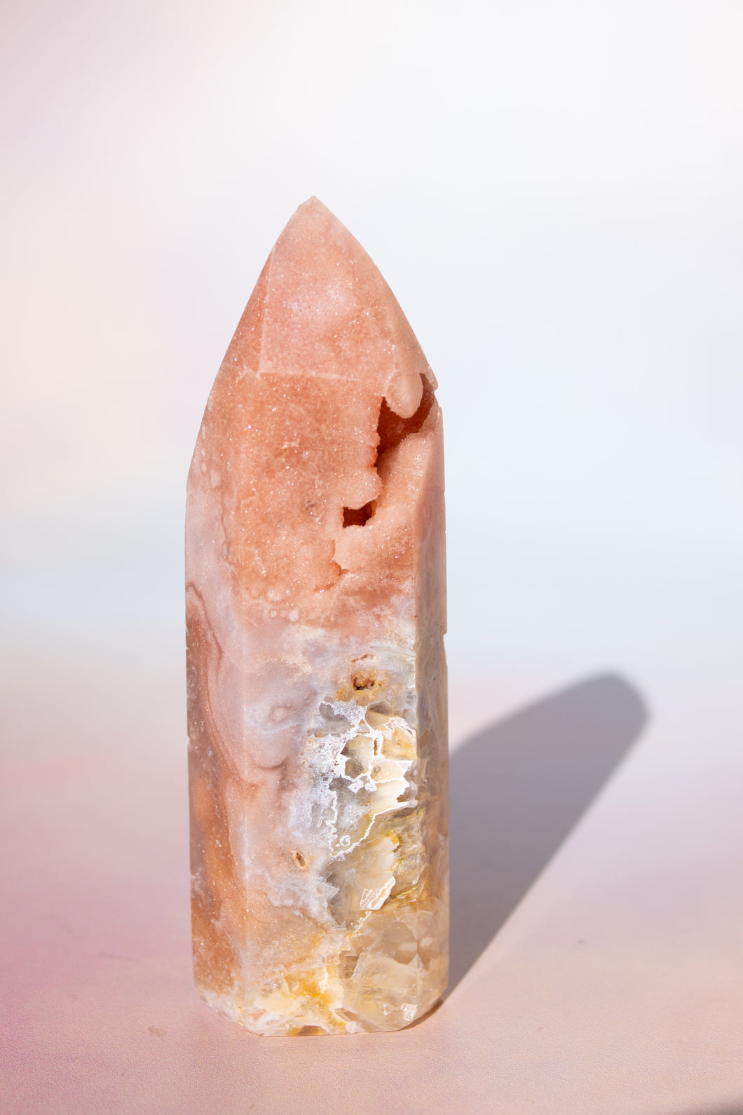 Peachy Pink Amethyst Tower with Druzy